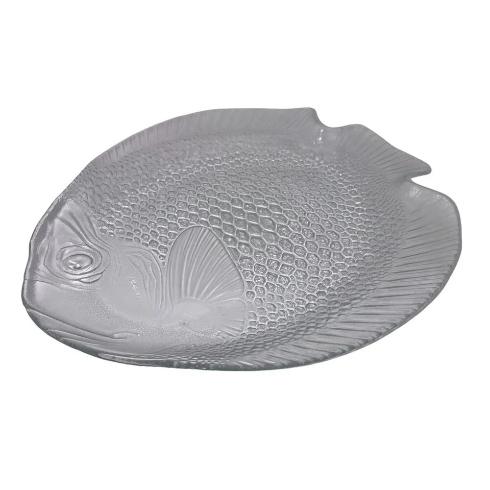 Vintage Arcoroc Embossed Glass Fish Platter | 15.5” Serving Tray | France